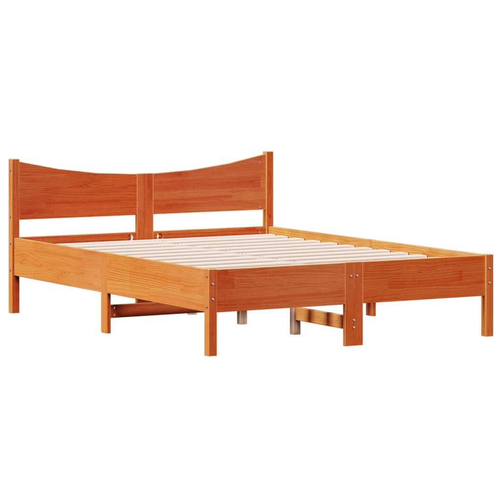 vidaXL Cama sin colchón madera maciza de pino marrón cera 140x190 cm