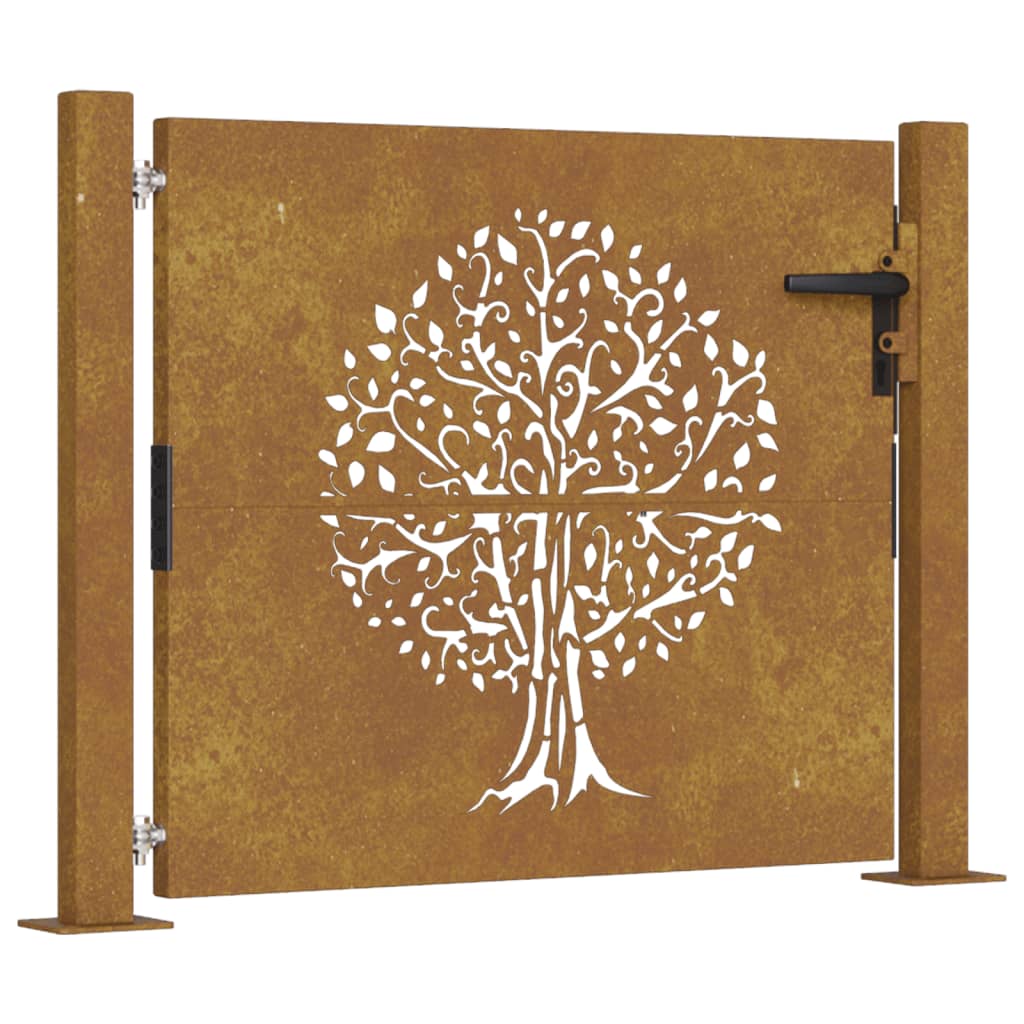 vidaXL Puerta de jardín acero corten diseño árbol 105x105 cm