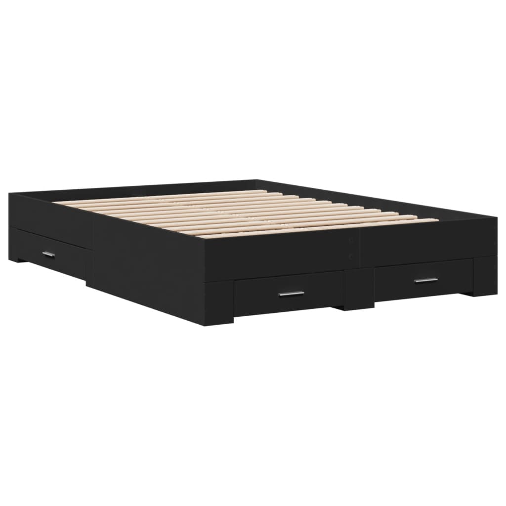 vidaXL Cama con cajones madera de ingeniería negro 135x190 cm