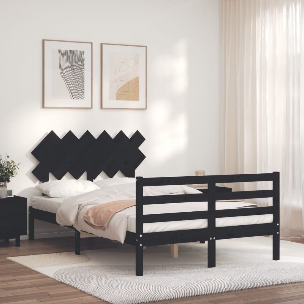 vidaXL Estructura de cama con cabecero madera maciza negro 120x200 cm