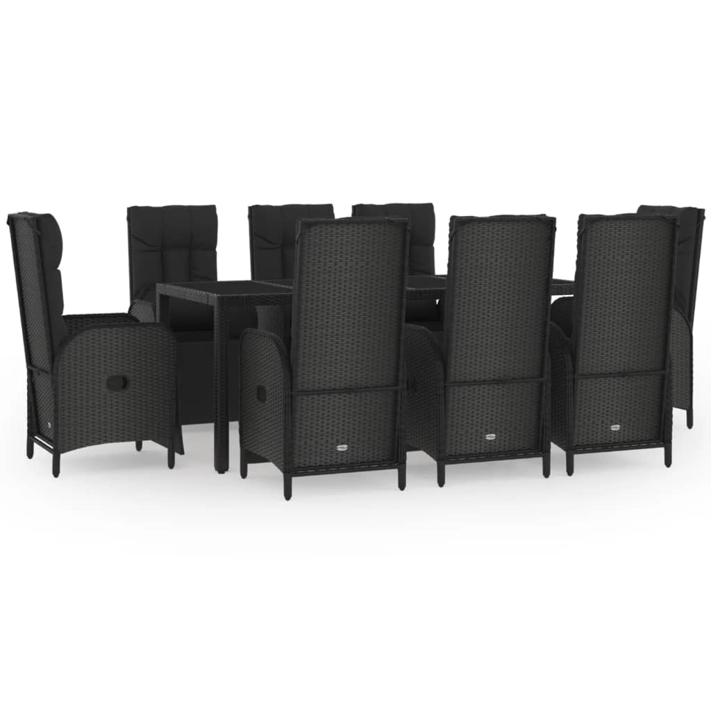 vidaXL Set de comedor de jardín 9 pzas y cojines ratán sintético negro