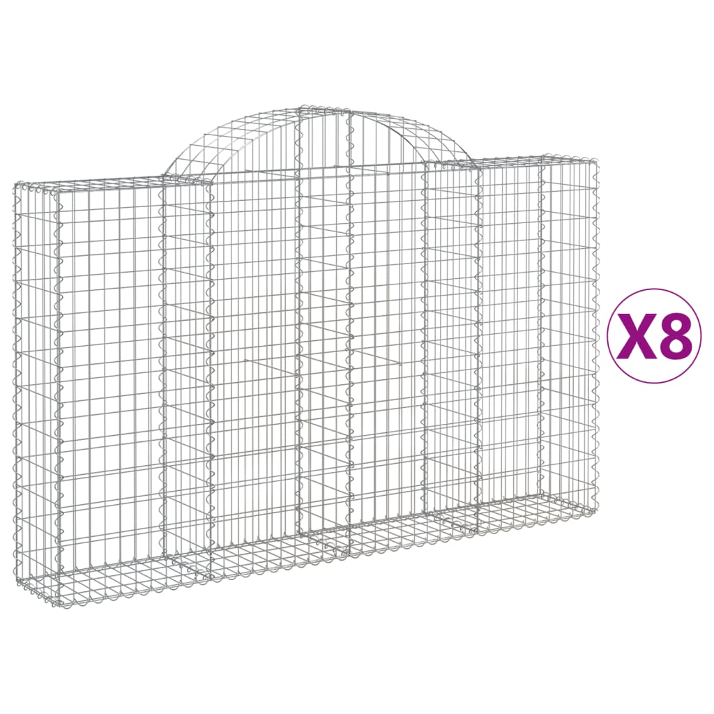 vidaXL Cestas de gaviones 8 uds forma de arco hierro 200x30x120/140 cm