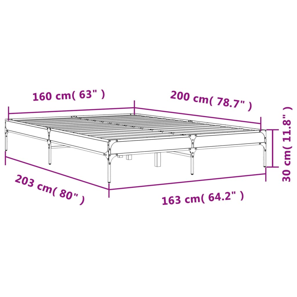 vidaXL Estructura cama madera ingeniería metal roble Sonoma 160x200 cm