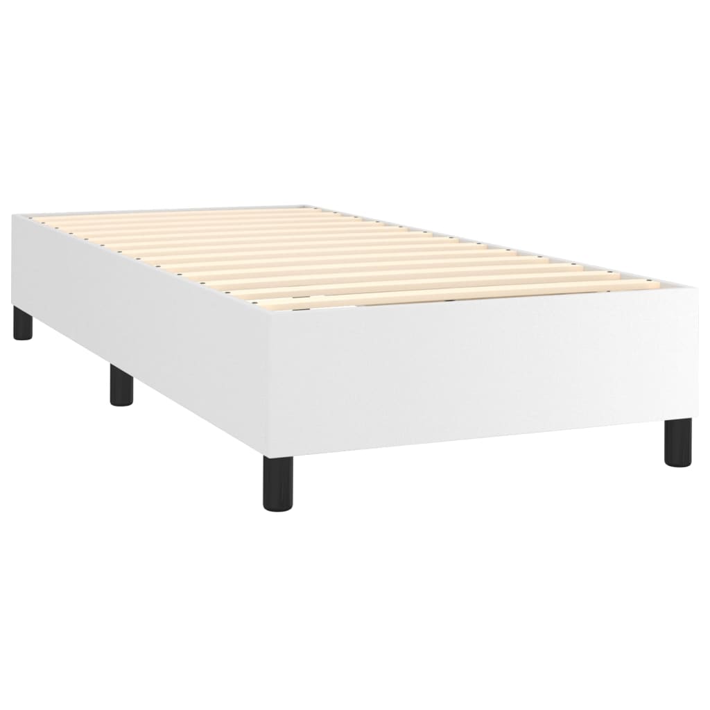 vidaXL Cama box spring y colchón LED cuero sintético blanco 90x200 cm