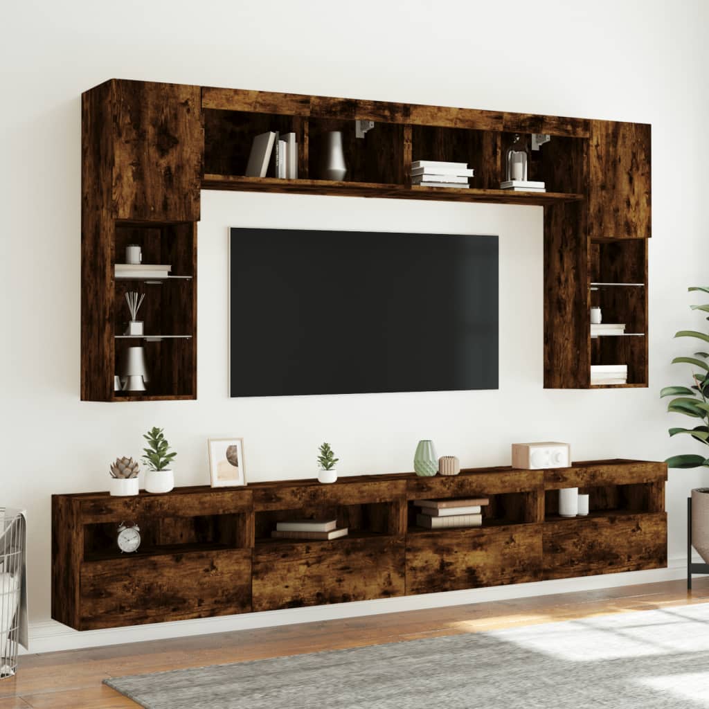 vidaXL Mueble de TV de pared con luces LED roble ahumado 60x30x40 cm