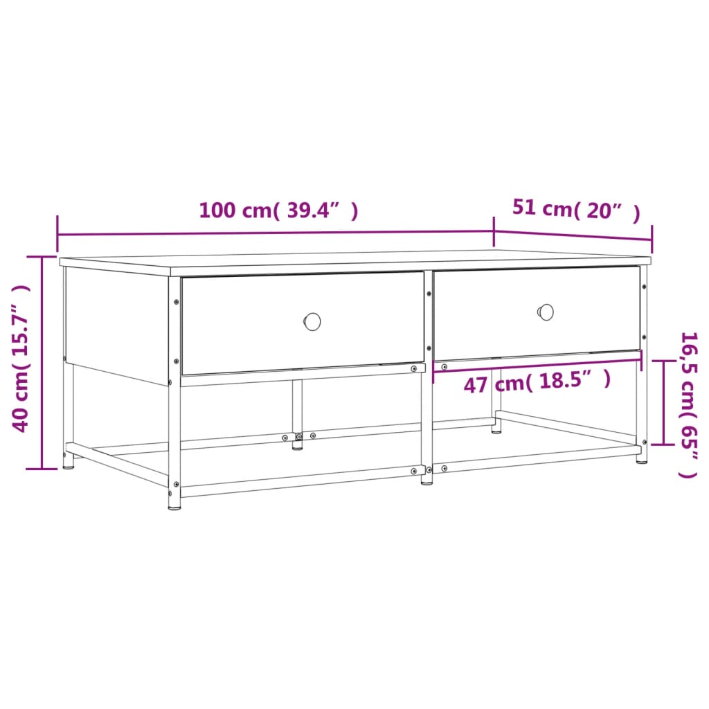 vidaXL Mesa de centro madera de ingeniería roble Sonoma 100x51x40 cm