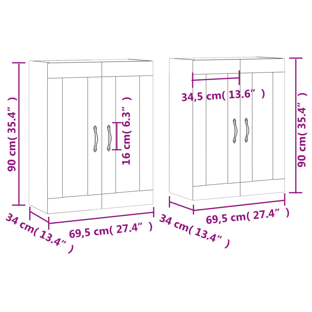 vidaXL Armarios de pared 2 uds madera de ingeniería gris hormigón