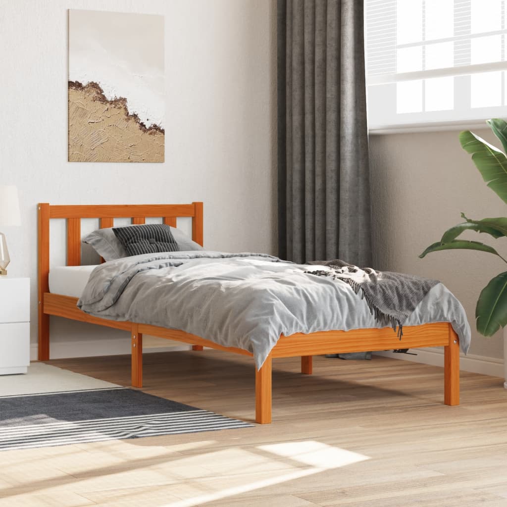 vidaXL Estructura de cama sin colchón madera maciza marrón 75x190 cm