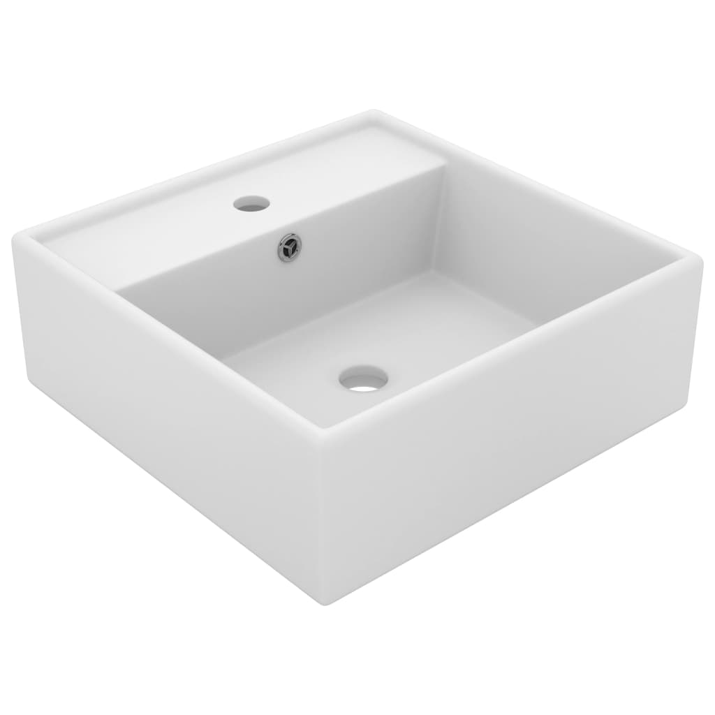 vidaXL Lavabo cuadrado rebosadero cerámica blanco mate 41x41 cm