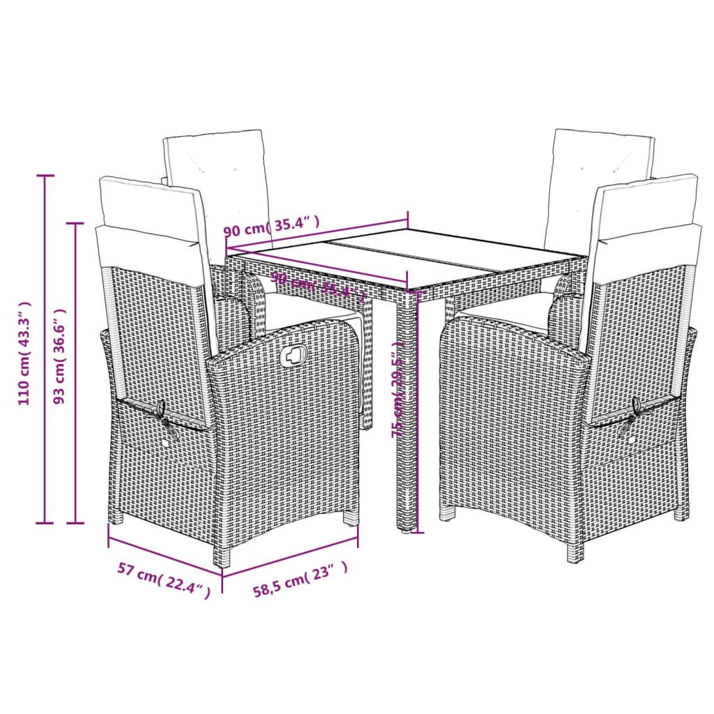 vidaXL Set de muebles jardín 5 pzas con cojines ratán sintético negro