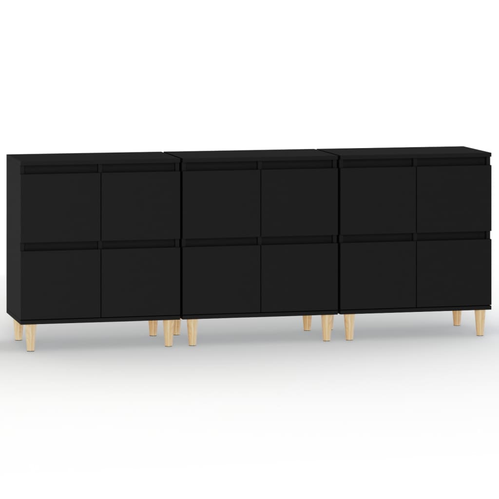 vidaXL Aparadores 3 uds madera contrachapada negro 60x35x70 cm