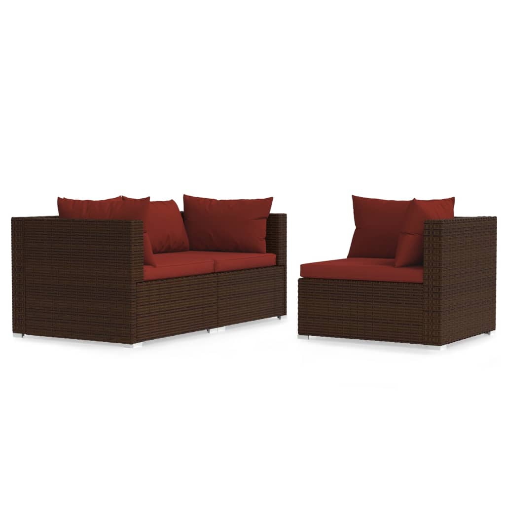 vidaXL Set muebles de jardín 3 piezas y cojines ratán sintético marrón