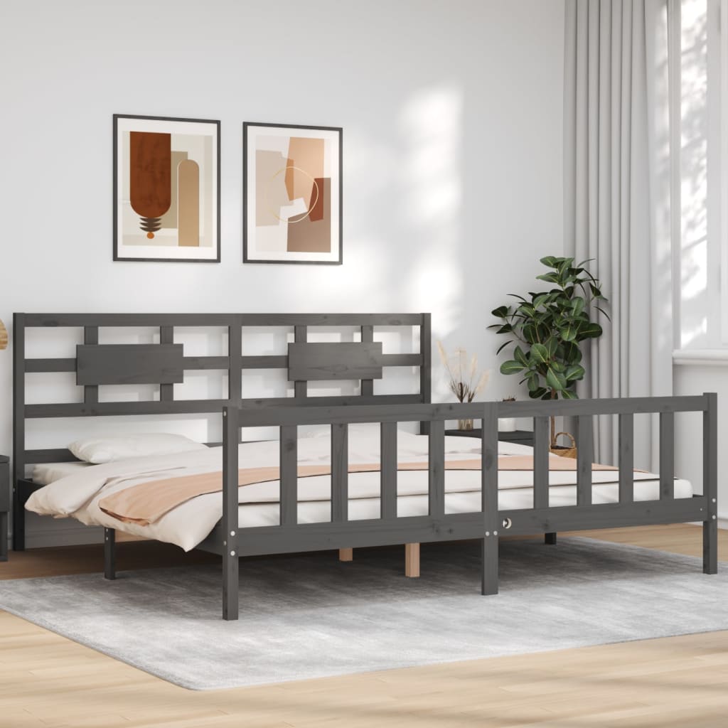 vidaXL Estructura de cama con cabecero madera maciza gris 200x200 cm