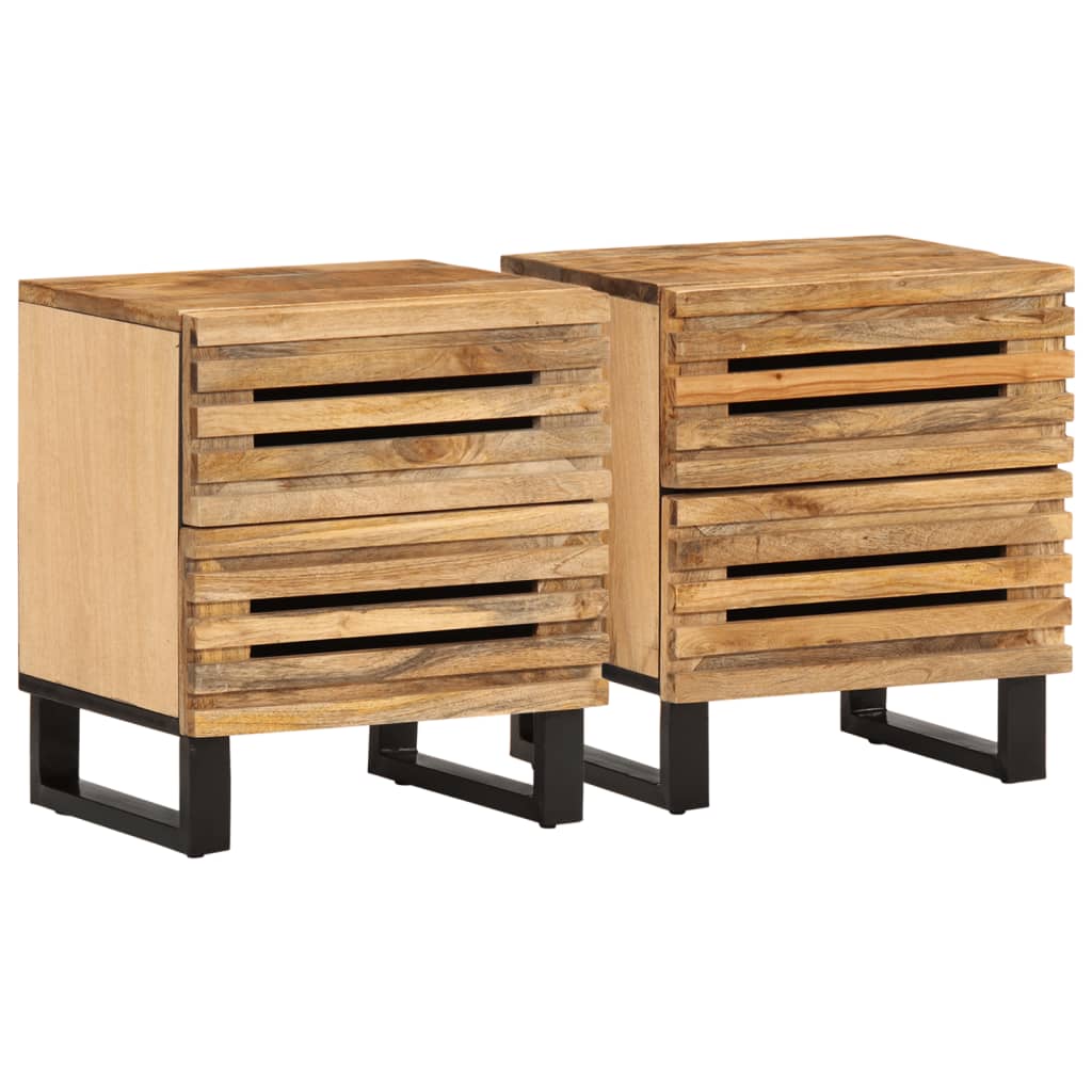 vidaXL Mesitas de noche 2 uds madera maciza mango rugosa 40x34x46 cm