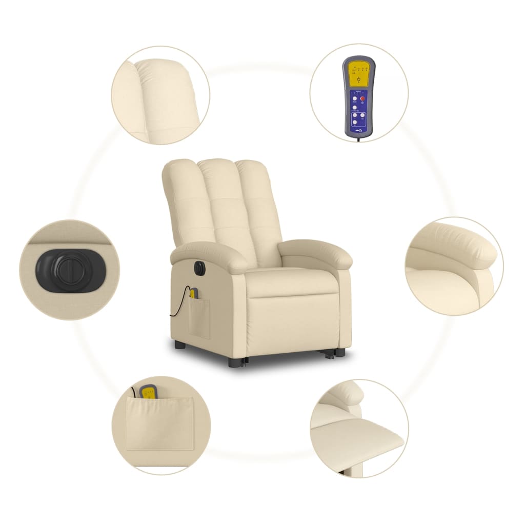 vidaXL Sillón de masaje eléctrico reclinable elevable tela crema