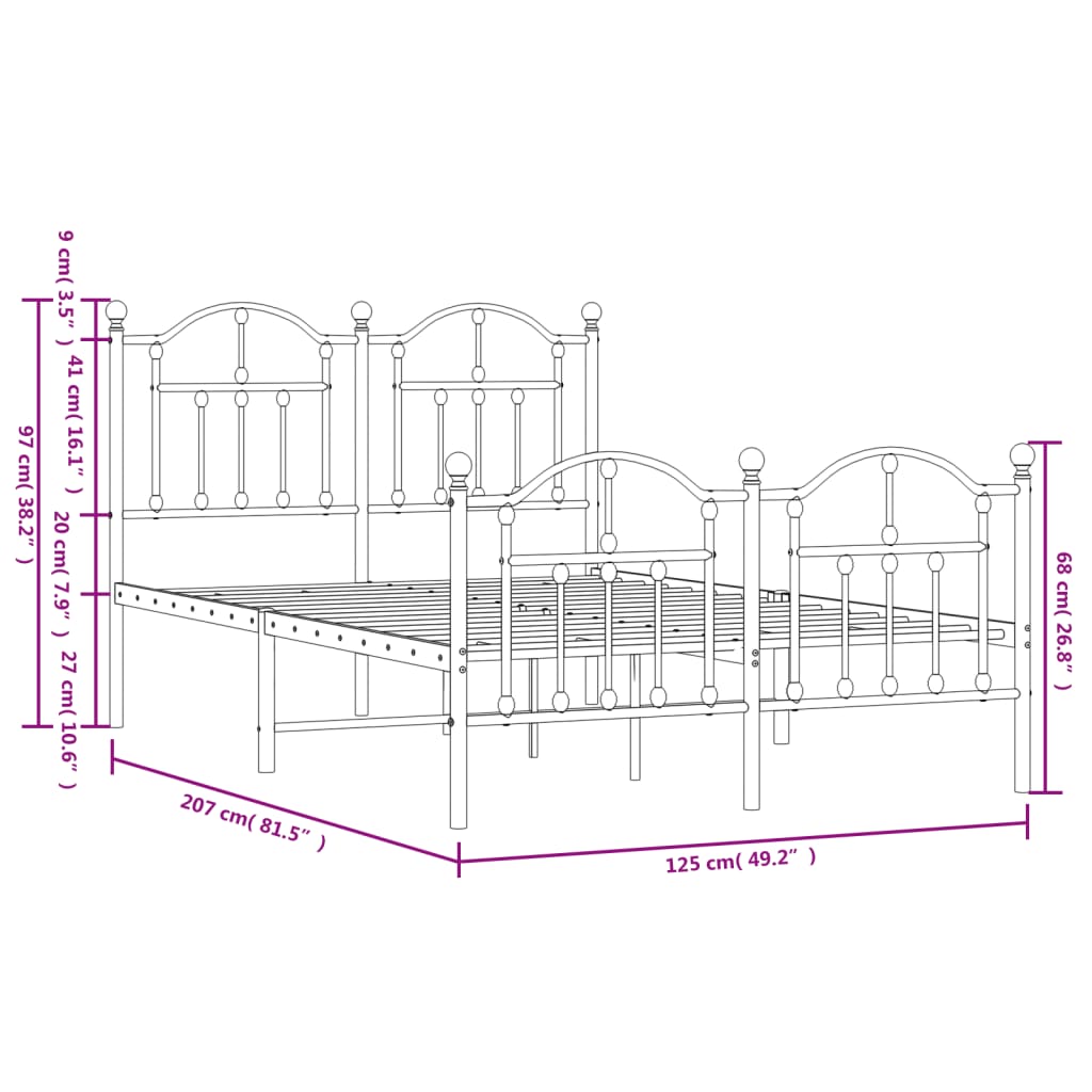 vidaXL Estructura de cama cabecero y estribo metal negro 120x200 cm