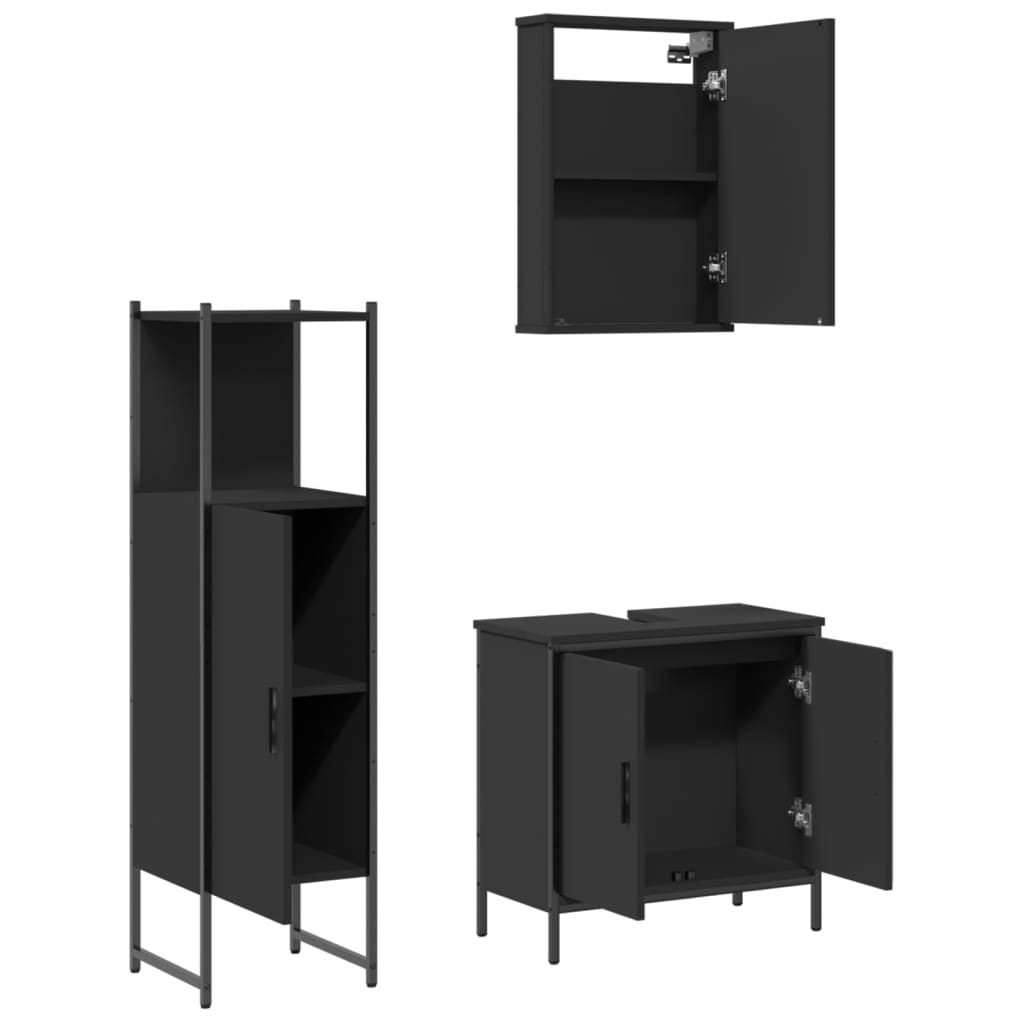 vidaXL Juego de muebles de baño 3 pzas madera contrachapada negro