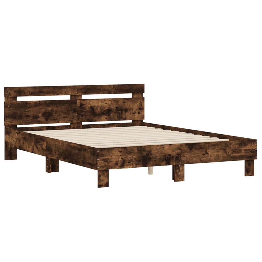 vidaXL Cama con cabecero madera de ingeniería roble ahumado 150x200 cm