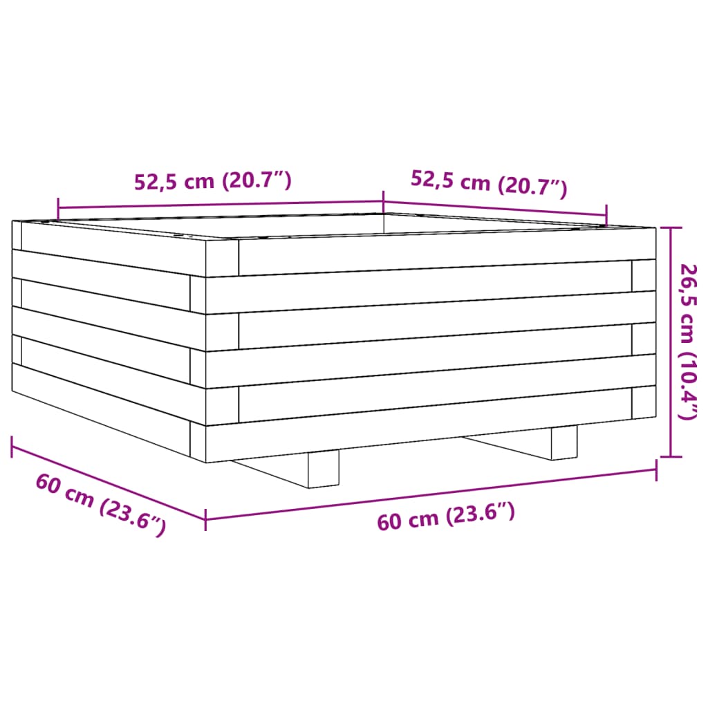 vidaXL Jardinera de madera de pino impregnada 60x60x26,5 cm