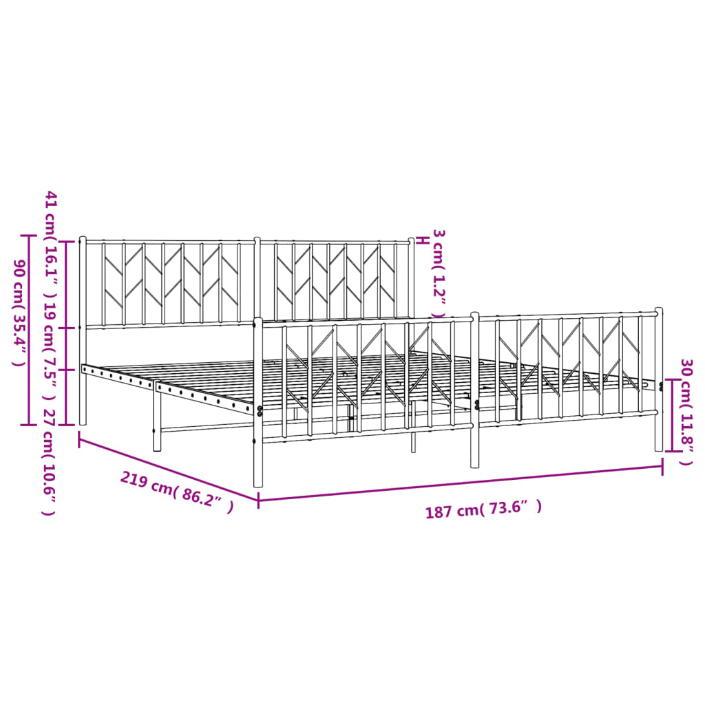 vidaXL Estructura cama sin colchón con estribo metal blanco 183x213 cm