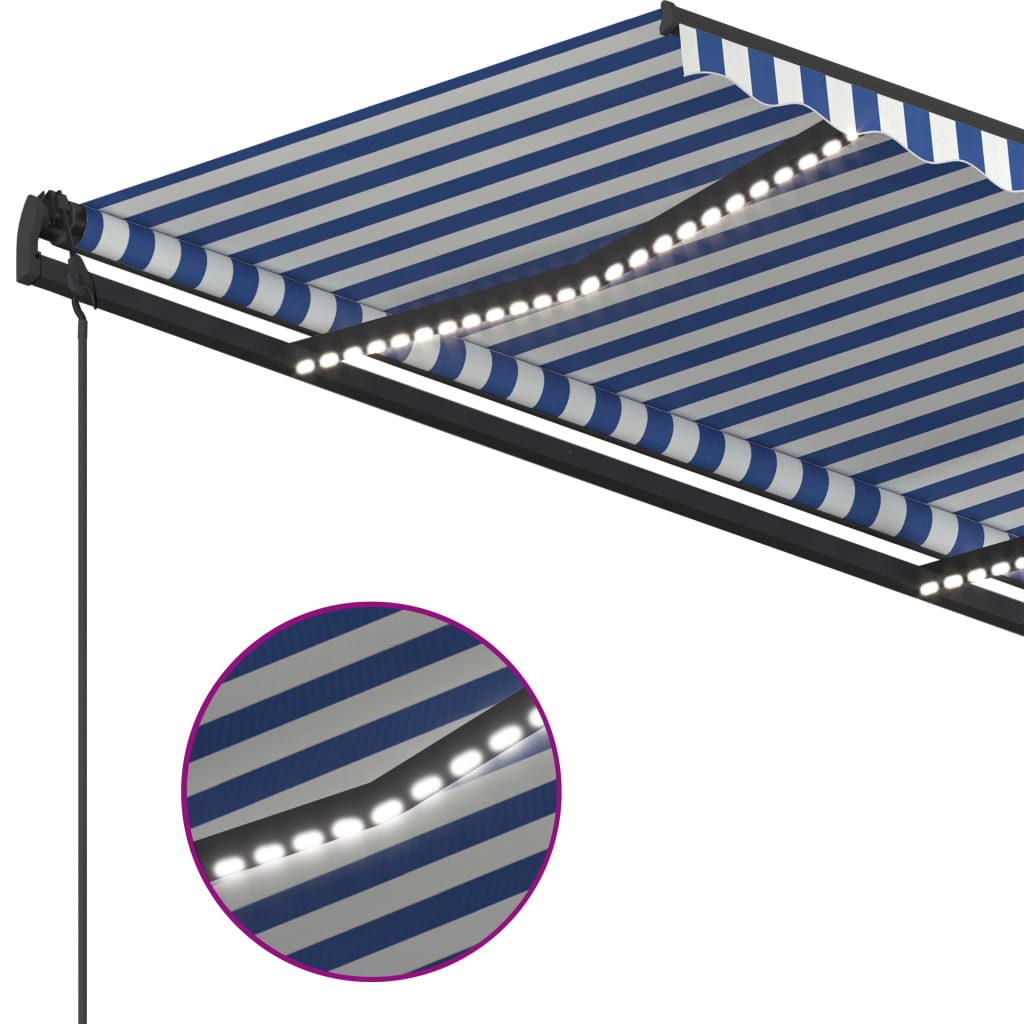 vidaXL Toldo manual retráctil con LED azul y blanco 4,5x3,5 m