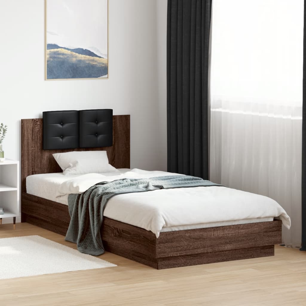 vidaXL Cama con cabecero madera de ingeniería marrón roble 100x200 cm