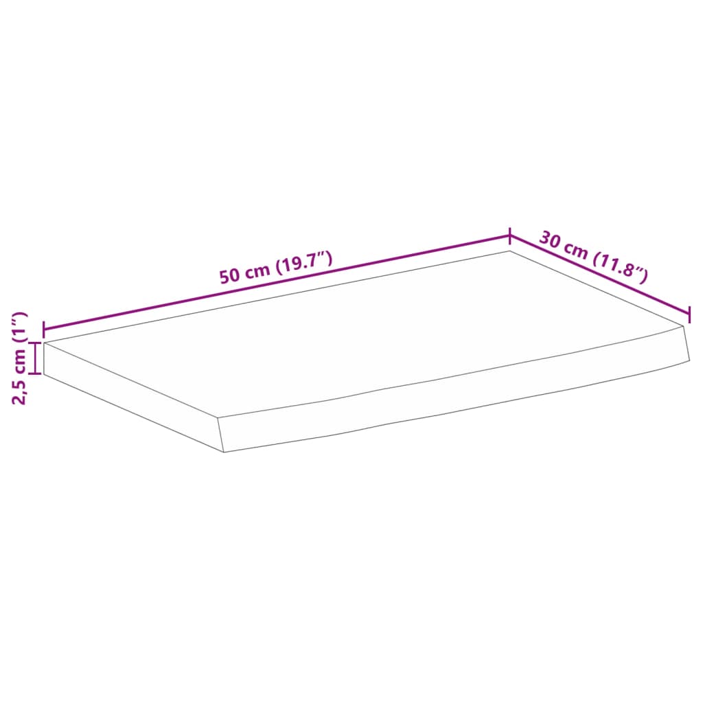 vidaXL Tablero de mesa borde natural madera maciza mango 50x30x2,5 cm