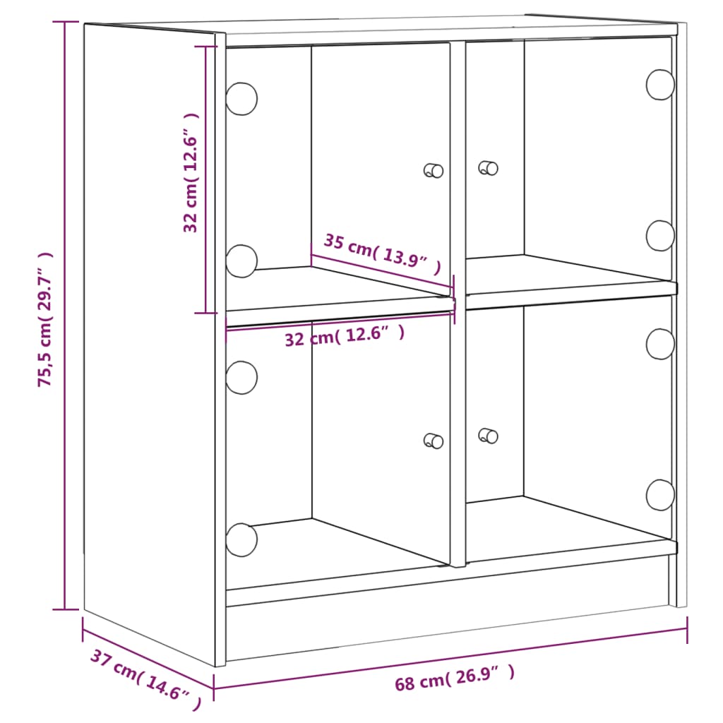 vidaXL Armario auxiliar con puertas de vidrio blanco 68x37x75,5 cm