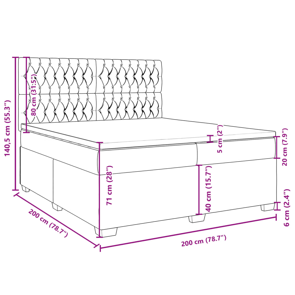 vidaXL Cama box spring con colchón terciopelo negro 200x200 cm