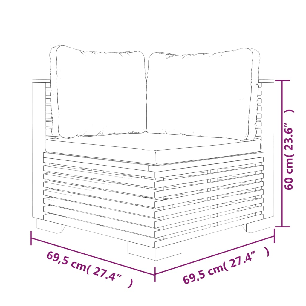 vidaXL Juego muebles de jardín 3 piezas y cojines madera maciza teca