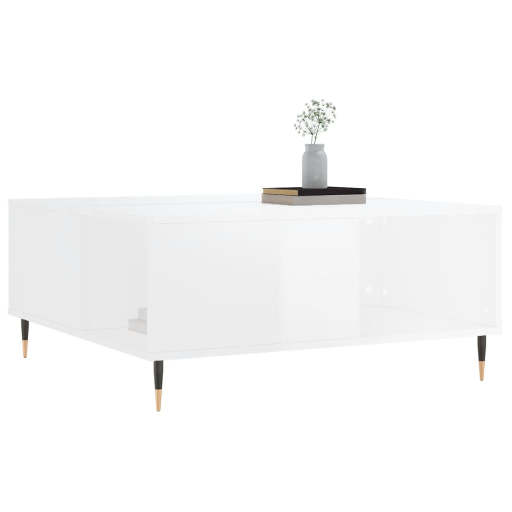 vidaXL Mesa de centro madera contrachapada blanco brillo 80x80x36,5 cm