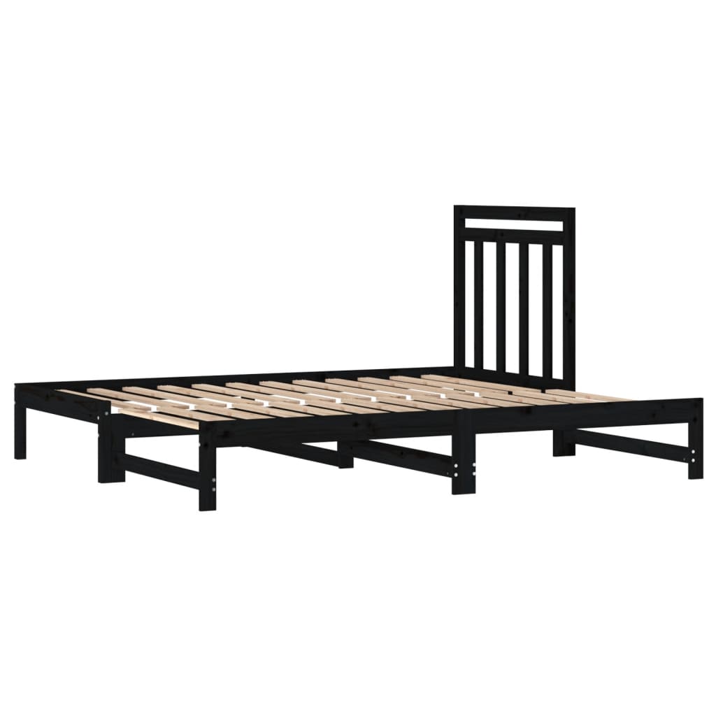 vidaXL Sofá cama extraíble madera maciza de pino negro 2x(90x200) cm