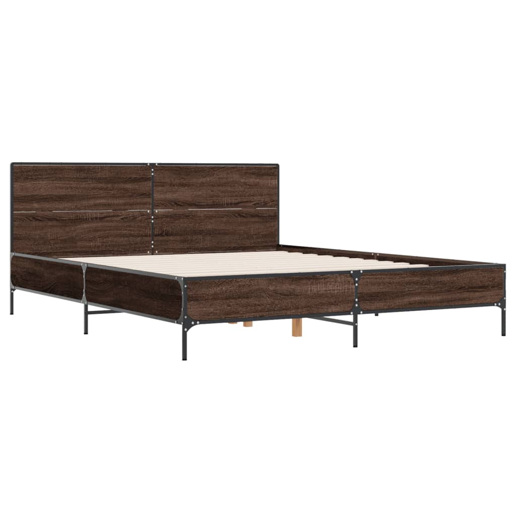 vidaXL Estructura cama madera ingeniería metal marrón roble 120x200 cm