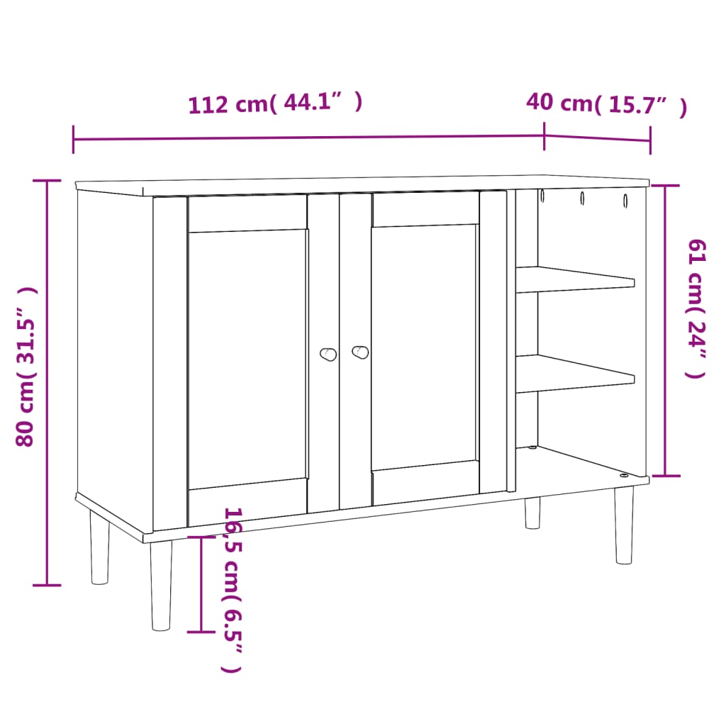 vidaXL Aparador SENJA aspecto de ratán madera pino negro 112x40x80 cm