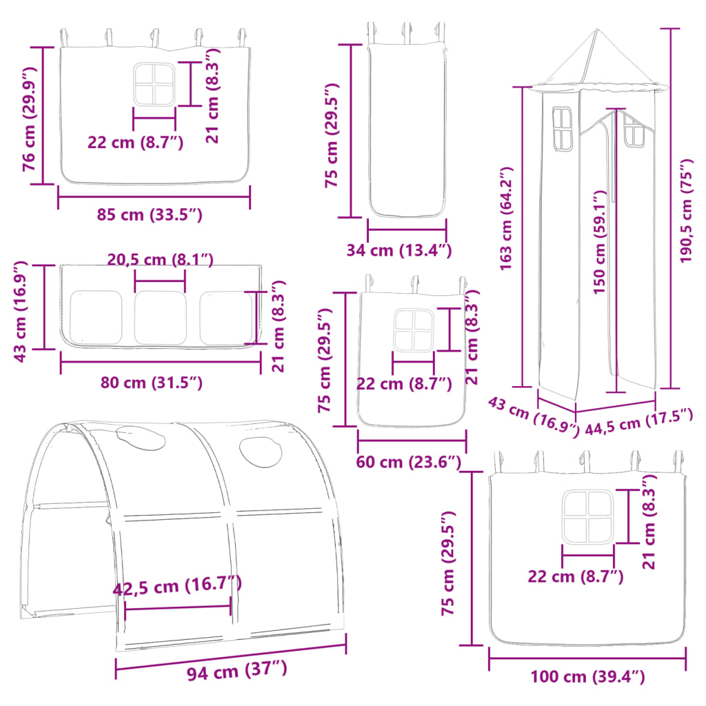 vidaXL Litera con tobogán y cortinas rosa 80x200 cm