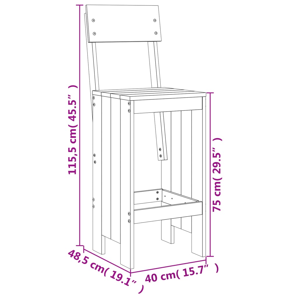 vidaXL Taburetes de cocina 2 uds madera abeto Douglas 40x48,5x115,5 cm