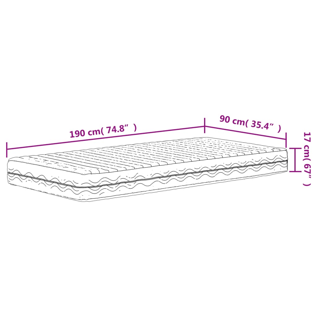 vidaXL Colchón de espuma dureza 2 3 blanco 90x190 cm