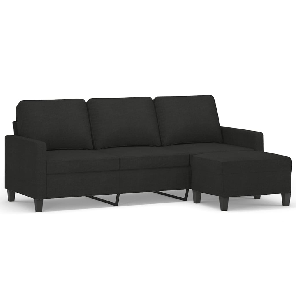 vidaXL Sofá de 3 plazas con taburete de tela negro 180 cm