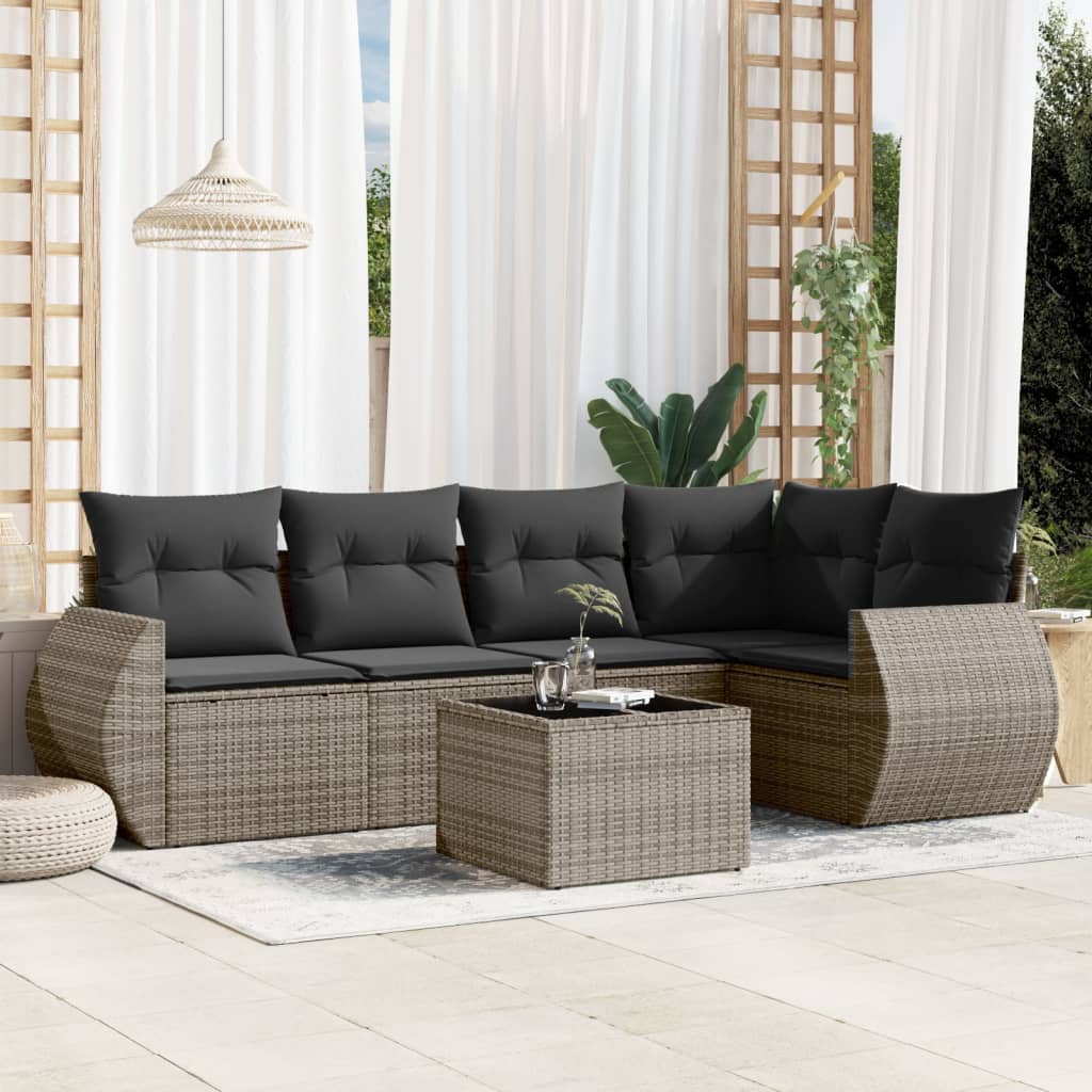 vidaXL Set de muebles de jardín 6 pzas y cojines ratán sintético gris