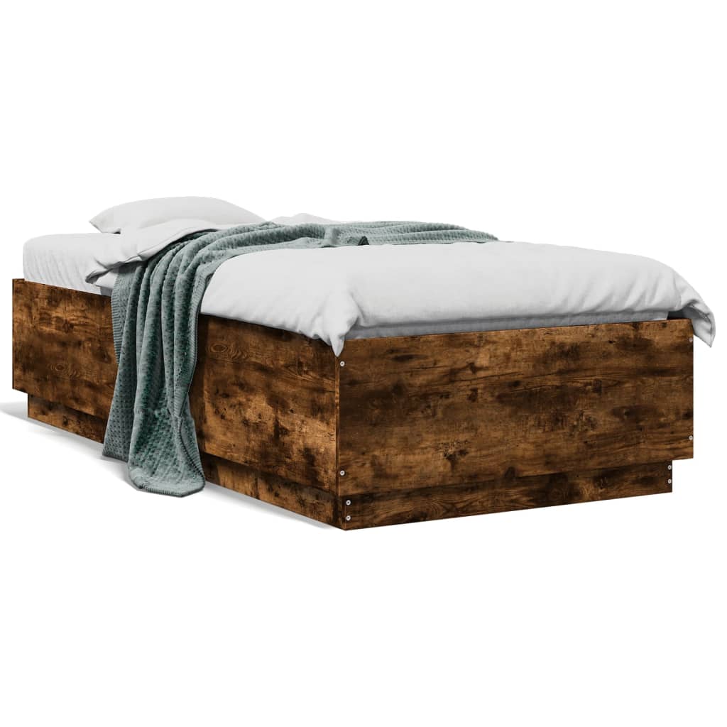 vidaXL Estructura de cama madera de ingeniería roble ahumado 90x190 cm