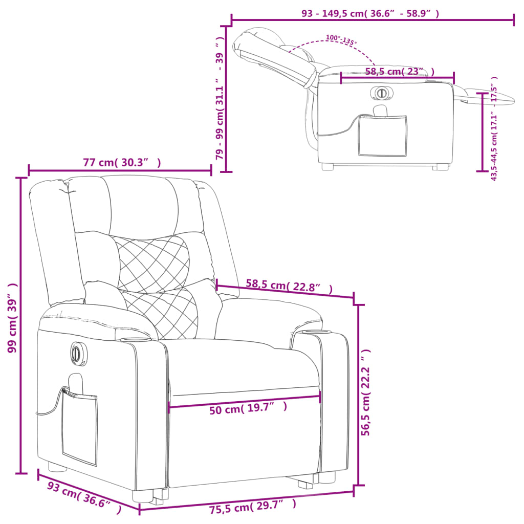 vidaXL Sillón de masaje eléctrico reclinable elevable tela gris oscuro