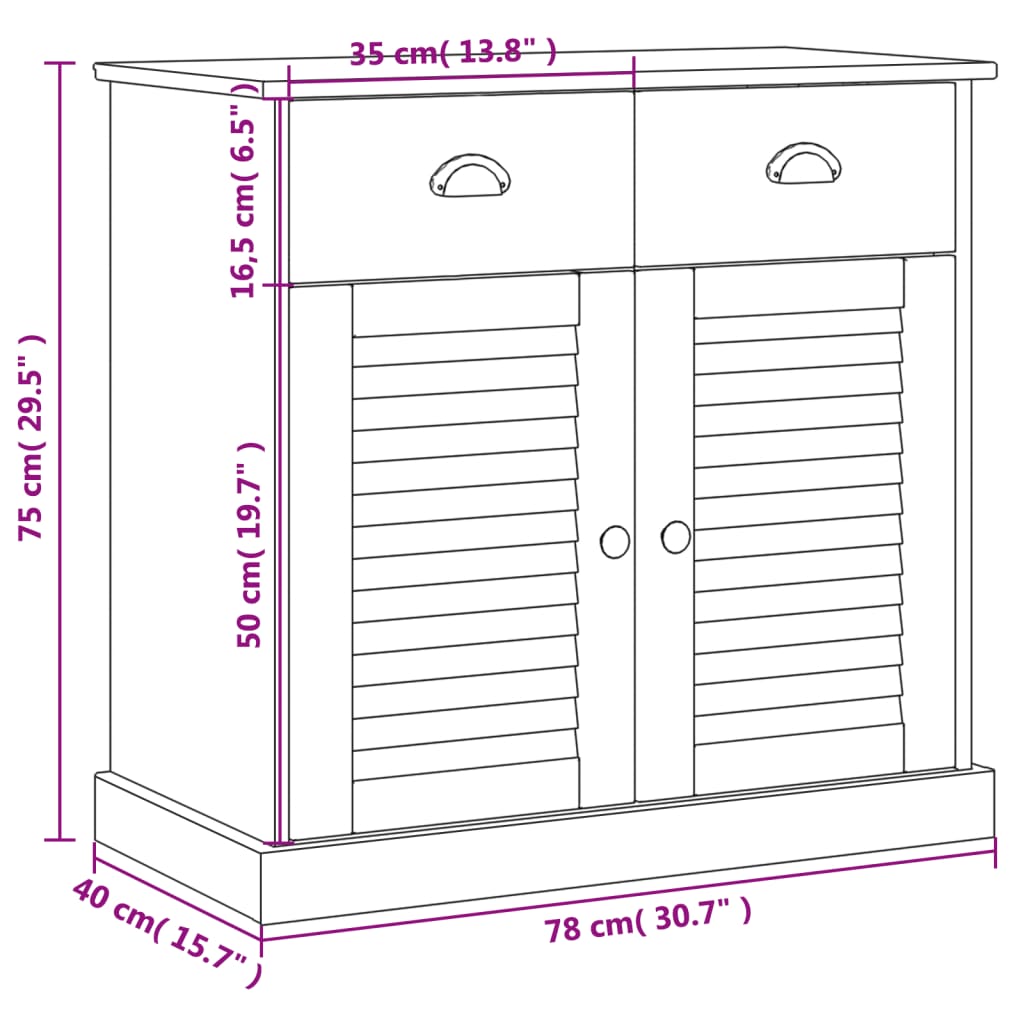 vidaXL Aparador con cajones VIGO madera maciza pino blanco 78x40x75 cm