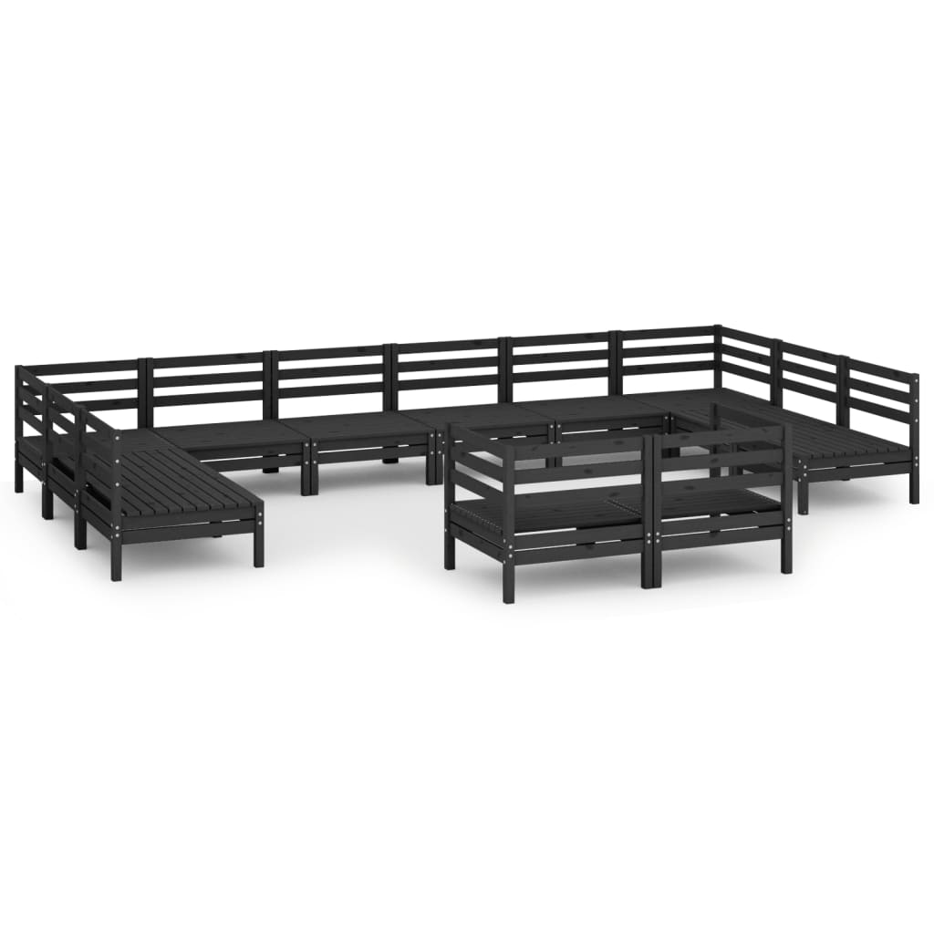 vidaXL Juego de muebles de jardín 12 pzas madera maciza de pino negro