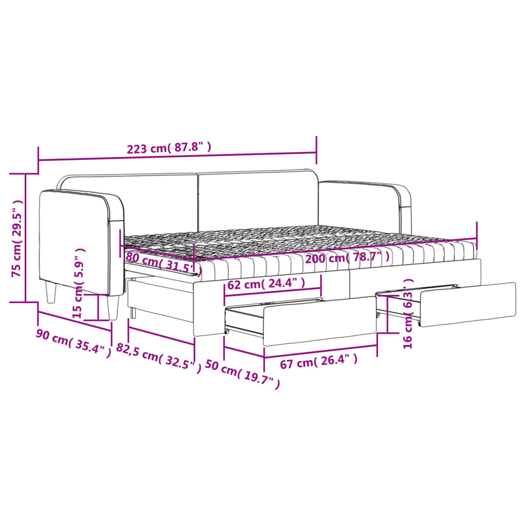 vidaXL Sofá cama nido con cajones tela gris taupe 80x200 cm