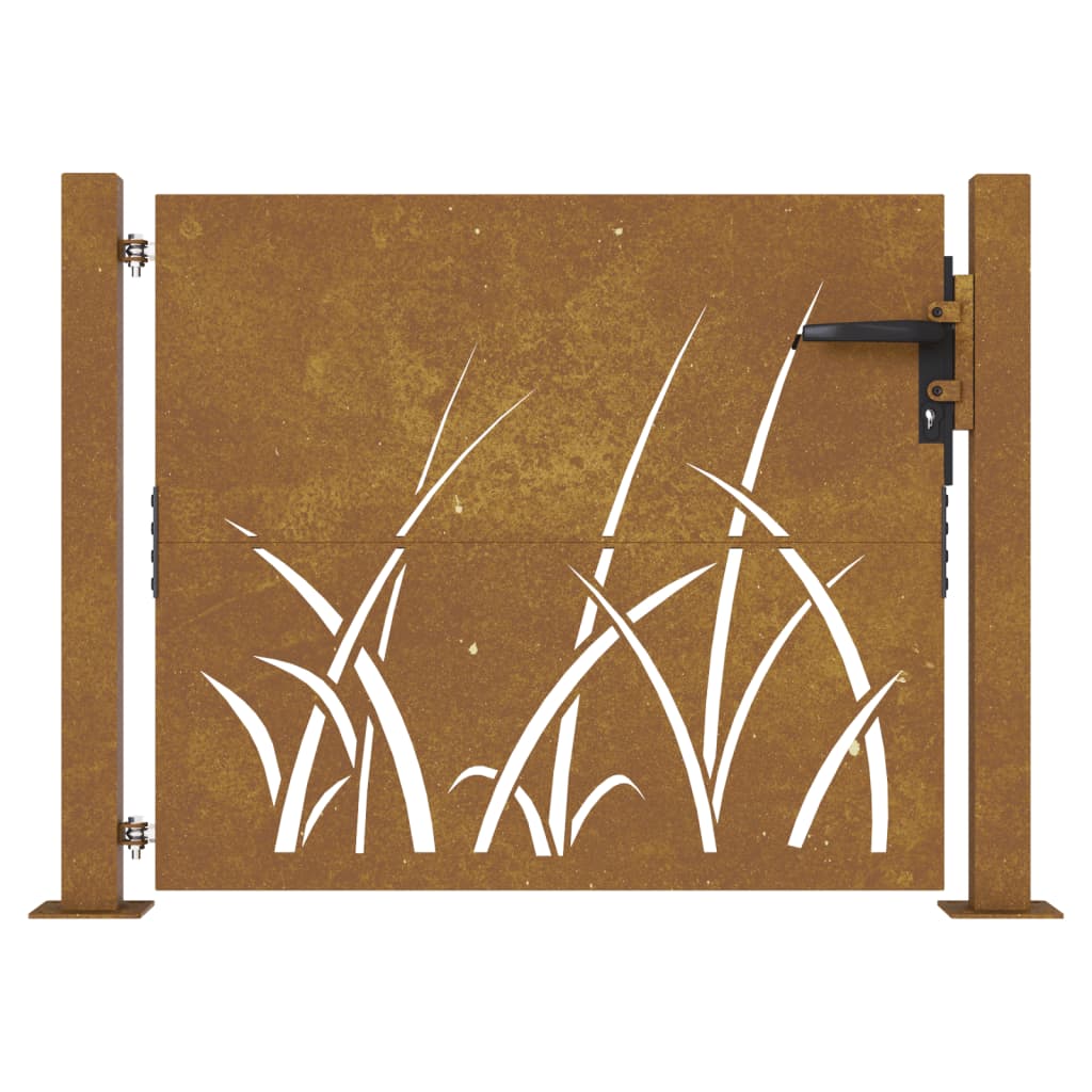 vidaXL Puerta de jardín acero corten diseño hierba 105x105 cm