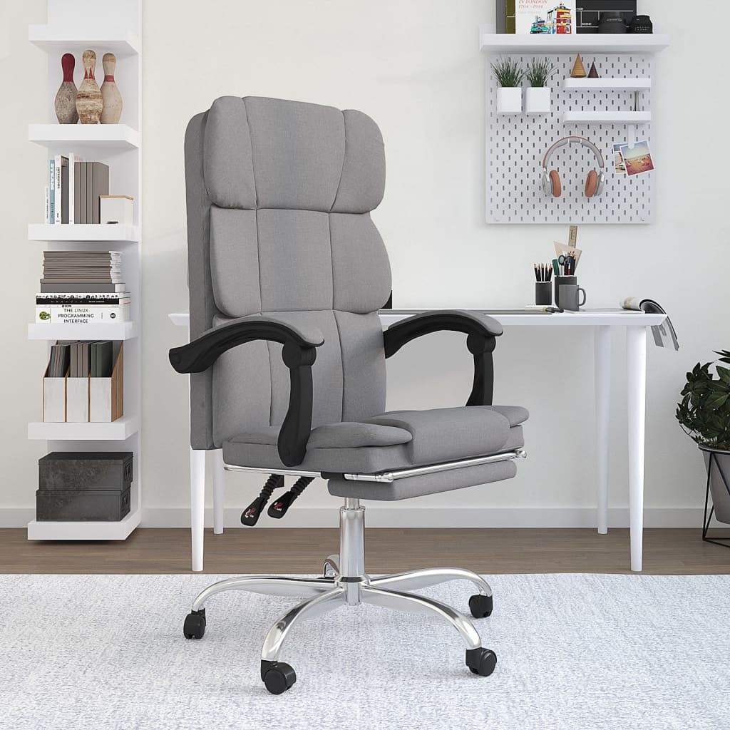 vidaXL Silla de oficina reclinable de tela gris claro