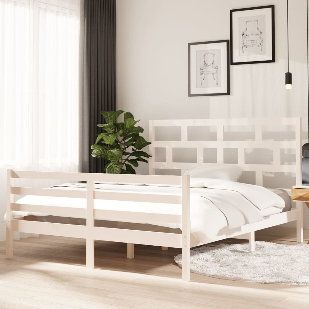 vidaXL Estructura de cama de madera maciza de pino blanca 160x200 cm