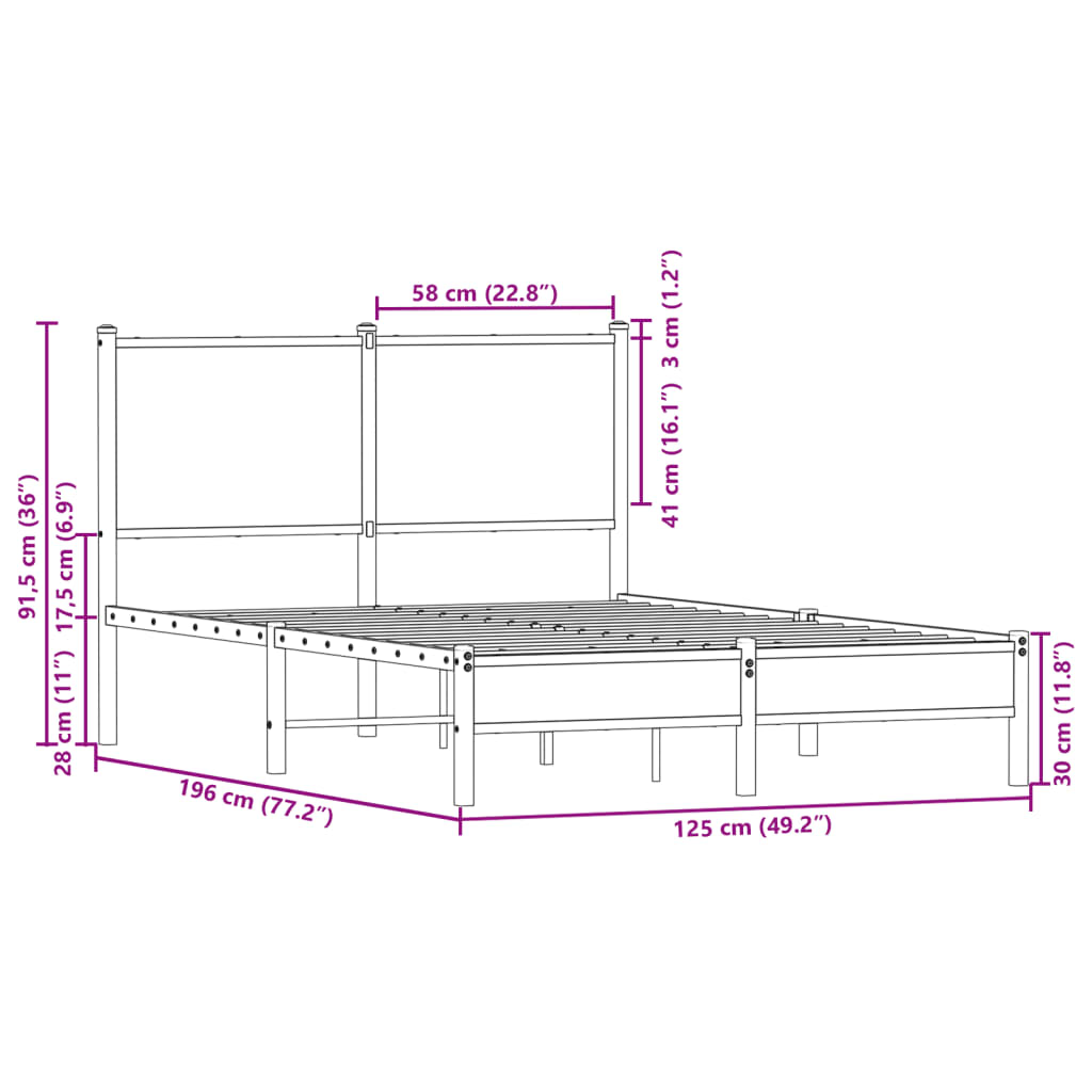 vidaXL Estructura de cama sin colchón metal marrón roble 120x190 cm