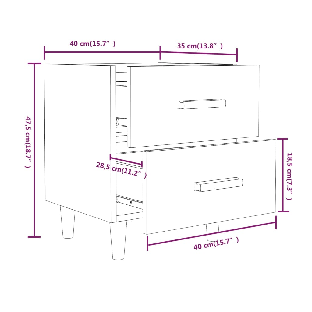 vidaXL Mesitas de noche 2 unidades color blanco 40x35x47,5 cm