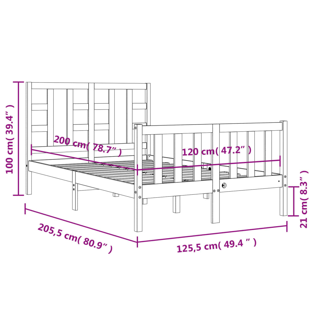 vidaXL Estructura de cama con cabecero madera maciza blanco 120x200 cm